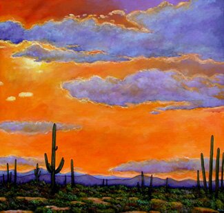 "Saguaro Sunset" - Southwestern Landscape Art by Johnathan Harris