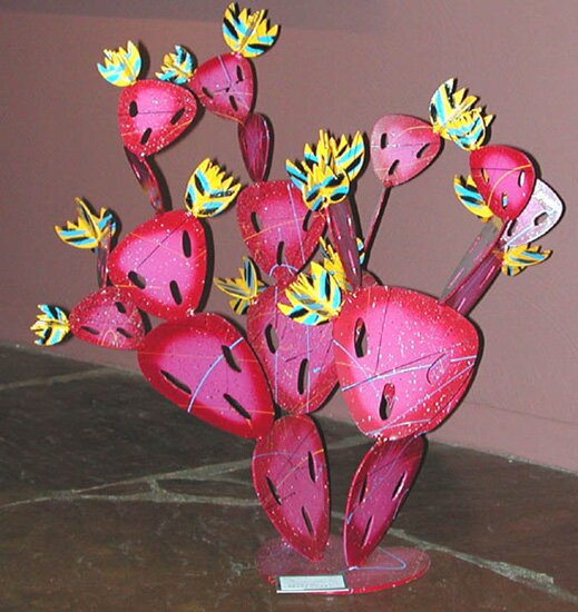"Prickly Pear Cactus, Pink" - Metal Sculpture by Fred Prescott