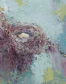 "Bird Nest in Blue" - Painting by Cynthia Reid