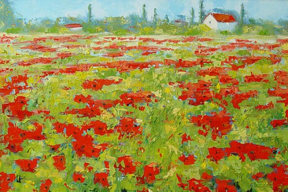 "Red Poppy Field" - Landscape Art by Cynthia Reid