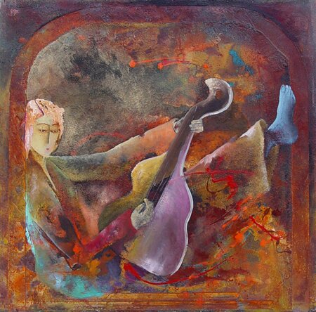 "La Musica de mi Corazon" by Esther Rogoway, 36"h x 36"w, mixed media on canvas