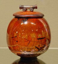 "Small Lidded Pot 184" - Raku Ceramic Vessels by Bob Smith