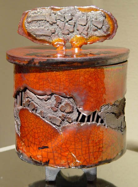 "Cylinder Lidded Pot" - Raku Ceramic Vessels by Bob Smith