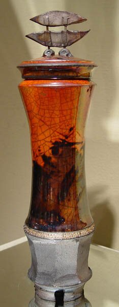 "Lidded Tall Pot" - Raku Ceramic Vessel by Bob Smith