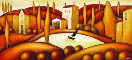 "Evening at Harbor" - Encaustic on Canvas Painting by Slava Tch