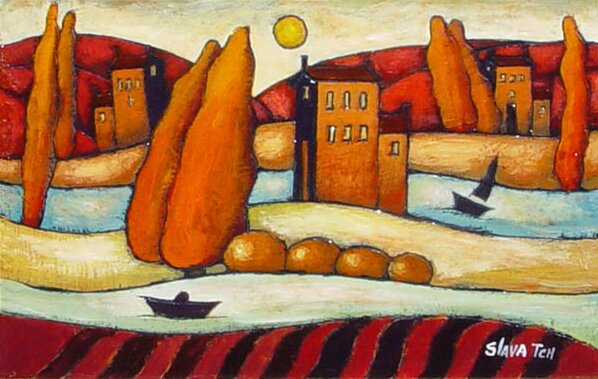 "Song of the Day" - Encaustic on Wood by Slava Tch