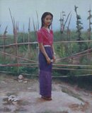 "Hong Han by Fence" - Oriental Oil Painting by Shang Ding