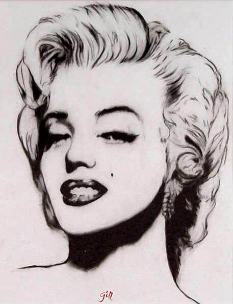 "Marilyn" - Grease Pencil Portrait of Marilyn Monroe by James Gill