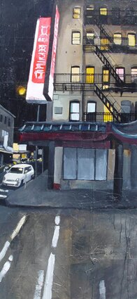 "Hanging on a Curtain" - Urban Themed Paintings by Jonathan Howard