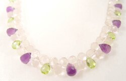 Double Rose Quartz, Peridot and Amethyst Necklace - Artistic Jewelry by Lin Janson-Will