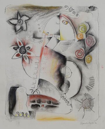 "First Love" - Original Stone Lithograph by Alexandra Nechita