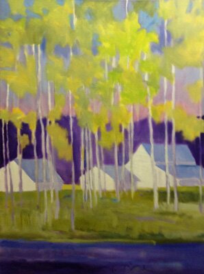 "Riverside Dairy" - Landscape Painting by Marshall Noice