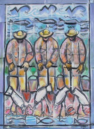 "Fisherman with Sandpipers" - Southwestern Artwork by Bill Rane