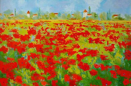 "Poppy Field" - Landscape Painting by Cynthia Reid