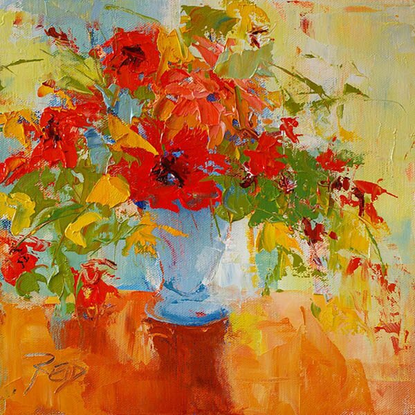 "Red Flower Arrangement" - Oil Painting by Cynthia Reid