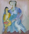 "Blue Mother with Yellow Child" - Watercolor Painting by Alfred Rogoway