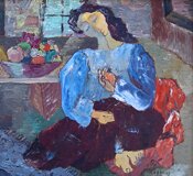 "Seated Woman with Fruit" - Oil Painting by Alfred Rogoway
