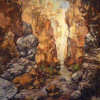 "Reflecting Canyon" - Outdoor Landscape Painting by Hans Schiebold