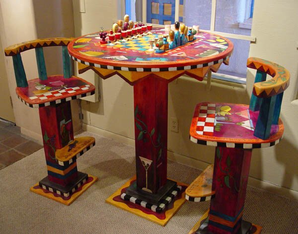 "Game Table with Stools" - Artwork by Sticks