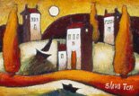 "The White Moon Shines on High" - Encaustic on Wood by Slava Tch